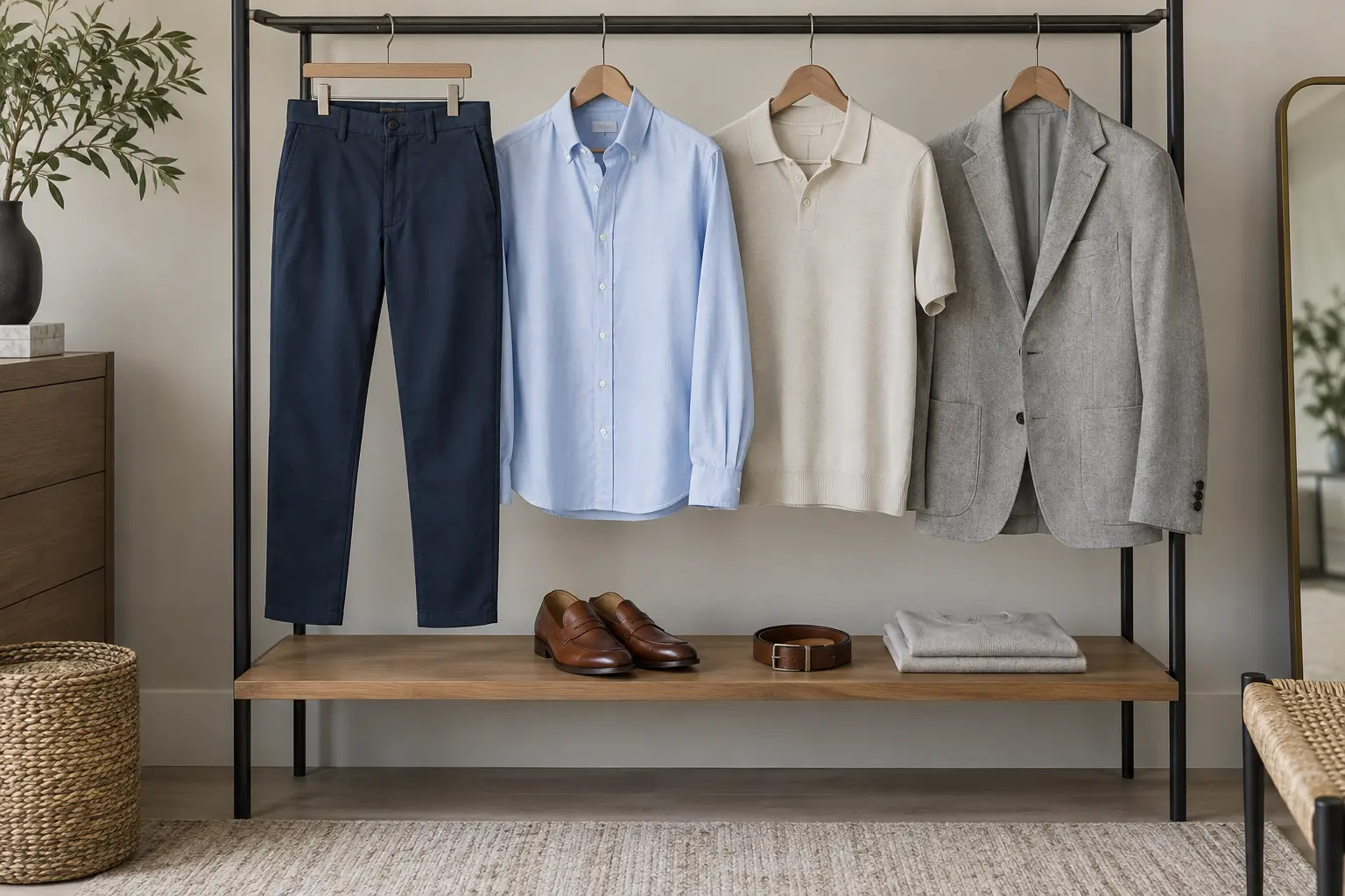 What is considered business casual for men: chinos, a button-down, polo, and blazer